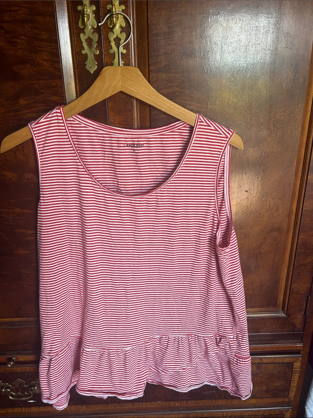 Lands' End Red & White Striped Peplum Tank